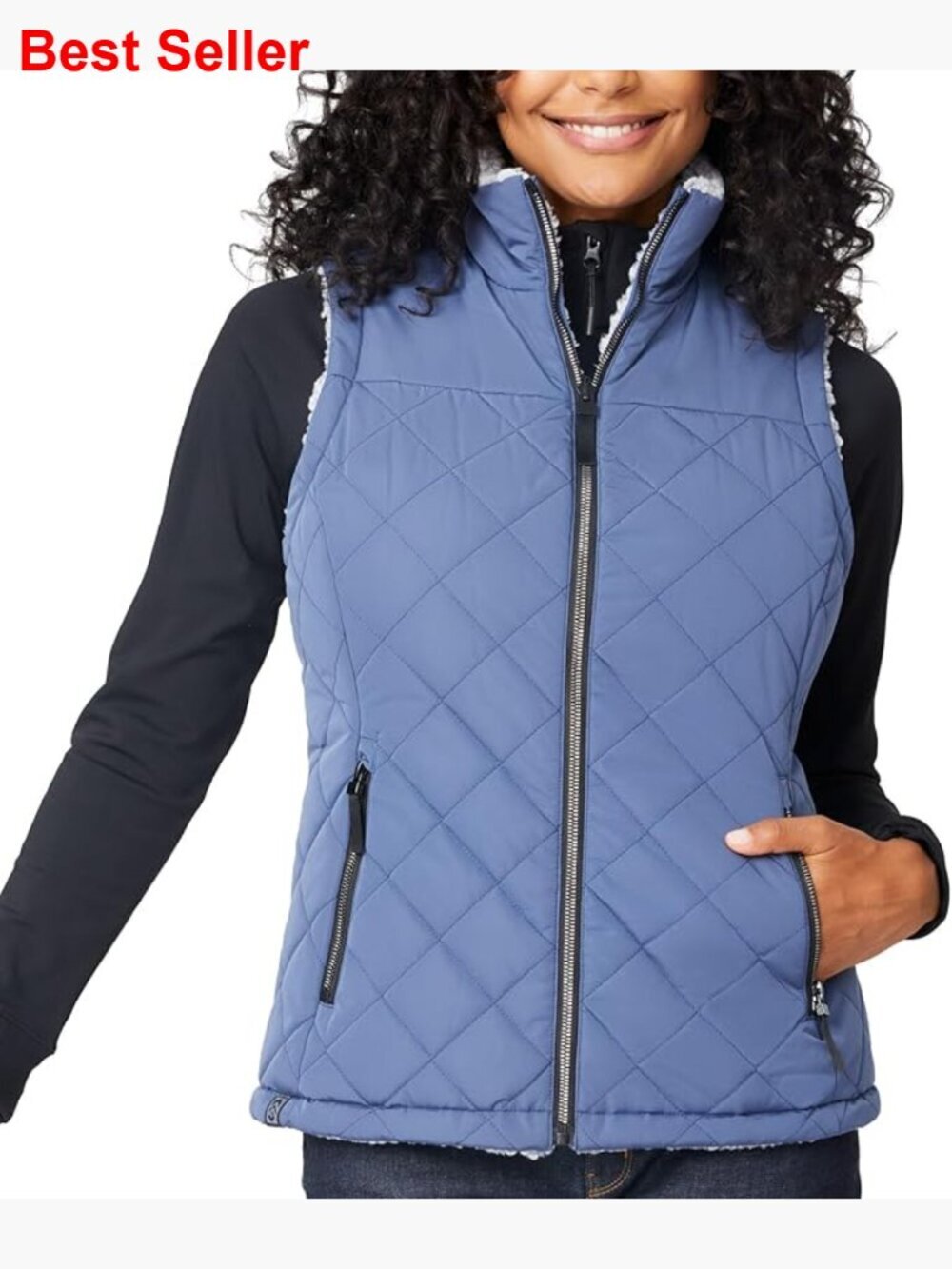 Reversible Puffer Quilted Sherpa Fleece Vest Lightweight Zip Pockets